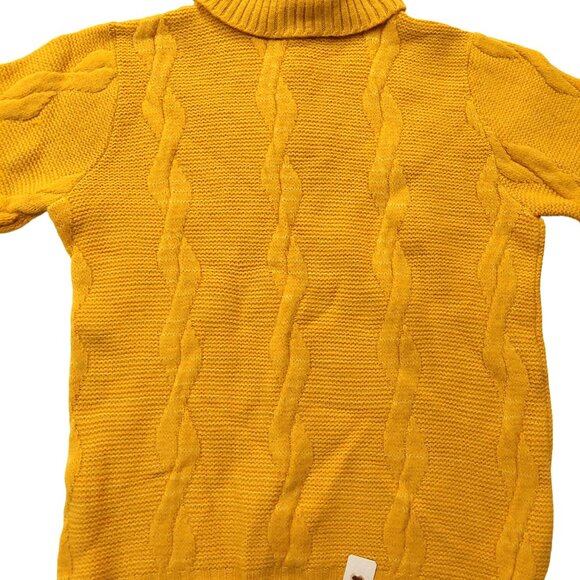 Pure Retro Vintage 1940s-1950s Mustard Yellow Cable Knit Turtleneck Sweater - Picture 5 of 12